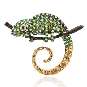 Брошь унисекс BROCHE бижутерия с кристаллами Хамелеон зелёная BRBF112000