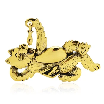 Брошь унисекс BROCHE бижутерия Животные Кот с рыбкой золотистая BRBF112978