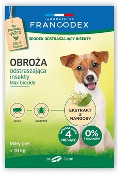 Obroża biobójcza Francodex dla małych psów do 10 kg odstraszająca insekty 4 miesiące ochrony 35 cm (3283021791714)