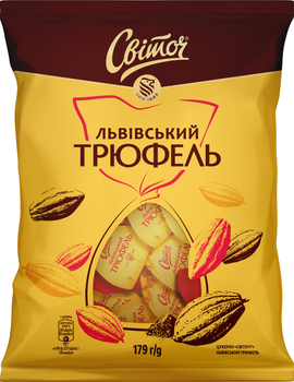 Цукерки Світоч Львівський Трюфель з какао-начинкою та вафельною крихтою пакет 179 г (4823000920811/8445290354693)