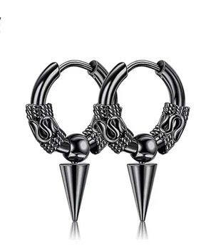Серьги кольца мужские из стали (пара) с шипом DeKolie MK1230-2 черный