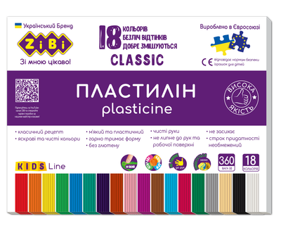 Пластилін ZiBi Classic 18 кольорів 360г KIDS Line ZB.6235 (14 шт)