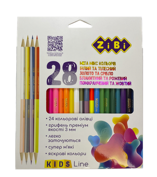 Карандаши 28 цветов12 стандартных, 4 двусторонних ZiBi (ZB.2442)