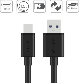 Кабель Unitek USB-A 2.0 - USB-C 3m C14069BK