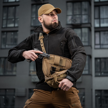 Сумка тактическая через плечо на грудь M-TAC Sphaera Hardsling Bag Large з липучкою Elite Coyote для пистолета (сумка на пояс)