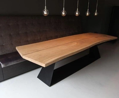 Дизайнерский Кухонный обеденный стол из натурального дерева Loft Design 280x100x75h Черный / Дерево ATL208