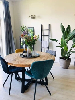Дизайнерский Кухонный обеденный стол из натурального дерева Loft Design d90x75h Черный / Дерево ATL1105