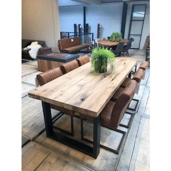Дизайнерский Кухонный обеденный стол из натурального дерева Loft Design 240x80x75h Черный / Дерево ATL179