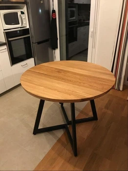 Дизайнерский Кухонный обеденный стол из натурального дерева Loft Design d80x75h Черный / Дерево ATL1108