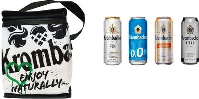 Подарочный набор пива Krombacher Pils 4.8% 0.5л x 1 шт + Krombacher Weizen 5.3% 0.5л x 1 шт + Krombacher Hell 5% 0.5л х 1 шт + Krombacher Pils 0% 0.5л x 1 шт + термосумка (4008287011777)