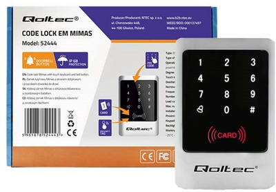 Klawiatura kodowa Qoltec MIMAS z czytnikiem RFID Code/Card/Key fob/Doorbell button/IP68/EM (5901878524443)