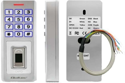 Кодова клавіатура Qoltec OBERON зі сканером відбитків пальців RFID Code/Card/Key fob/Doorbell/IP68/EM (5901878524474)