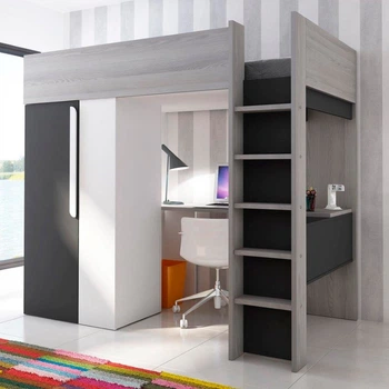 Кровать-чердак со столом и шкафом для детей Fmebel Монтана 90х200