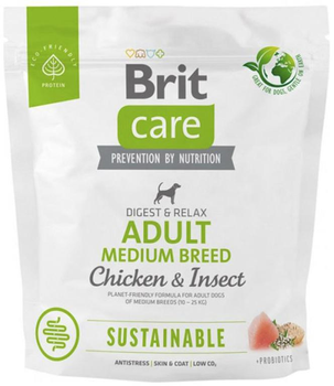 Сухий корм для дорослих собак Brit care sustainable adult med chicken insect 1 кг (8595602558704)