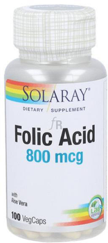 Kwas foliowy Solaray Acido Folico 800 mg 100 kapsułek (76280238624)