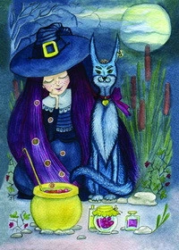 Поштова листівка Cardsforsoul Відьма, кіт та фіолетова ягода 10,5 Х 14,8 см