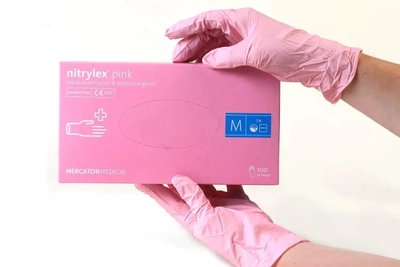 Перчатки нитриловые нестерильные неопудренные Nitrylex Pink M 100 шт розовые