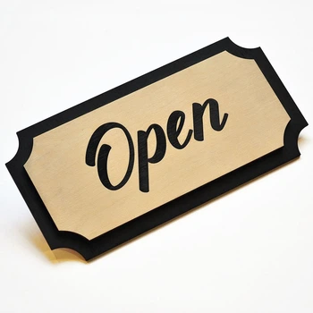 Табличка двусторонняя Открыто-Закрыто. Деревянная вывеска на двери Open Closed 30х15см
