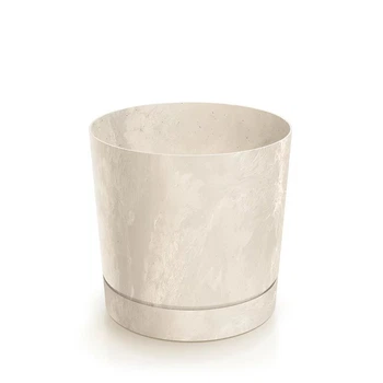 Горщик для квітів Prosperplast TUBO P BETON EFFECT 14.8х14.8х13см круглий із підставкою кремовий (72188-700)