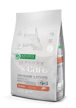 Сухой беззерновой корм Nature's Protection Superior Care White Dogs Grain Free Salmon для взрослых собак малых пород с белой шерстью, с лососем 17 кг