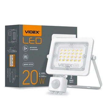Прожектор світлодіодний з датчиком руху та освітлення LED VIDEX F2e 20W 5000K білий