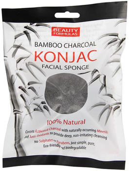 Gąbka do mycia twarzy Beauty Formulas Konjac z węglem bambusowym 100% naturalny 1 szt. (5012251012690)