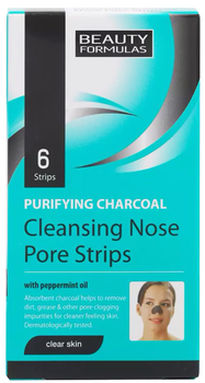 Глибоко очищаючі смужки для носа з активованим вугіллям Beauty Formulas 6 шт. (5012251009621)
