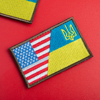 Шеврон нашивка на липучке флаг Украины и США, вышитый патч 5х8 см