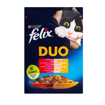 Вологий корм для котів Felix Fantastic Duo з яловичиною та птицею шматочки в желе 85 г (7613287027597)