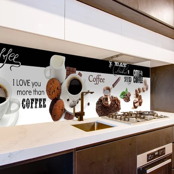 Кухонный фартук Скинали City Coffee (виниловая пленка наклейка ПВХ ) кофе зерна турка Белый 60х200 см