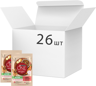 Влажный корм для собак Purina One Mini/Small Active кусочки в соусе с говядиной, картофелем и морковью 26 шт по 85 г (8445290298270)