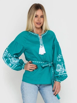 Женская вышиванка Narodnyy Butik бирюза/белая вышивка 1048.1 52
