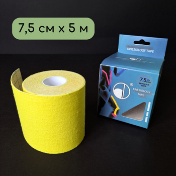Широкий кинезио тейп лента пластырь для тейпирования спины колена шеи 7,5 см х 5 м ZEPMA tape Желтый (4863-7)