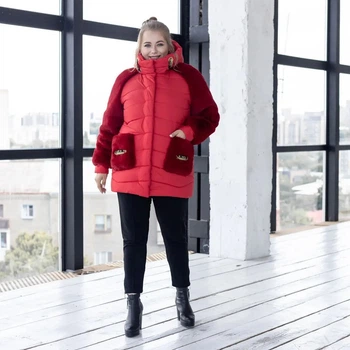 Женская куртка большого размера зимняя UF-fashion Зірка 1 - АП батал 50 красный