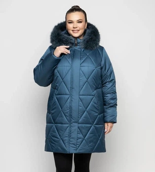 Женская куртка большого размера зимняя UF-fashion ЛР-154 песец 60 малахит