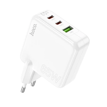 Сетевое зарядное устройство Hoco C115A, 2 Type-C, USB, PD 65W, белое