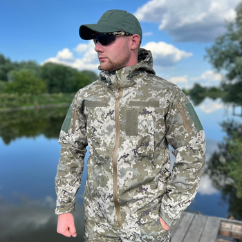 Мужская водонепроницаемая куртка Softshell с капюшоном и липучками под шевроны пиксель размер L