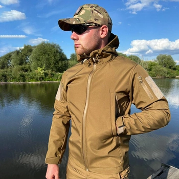 Мужская водонепроницаемая куртка Softshell с капюшоном и липучками под шевроны койот размер 3XL