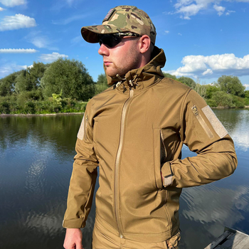 Мужская водонепроницаемая куртка Softshell с капюшоном и липучками под шевроны койот размер 2XL