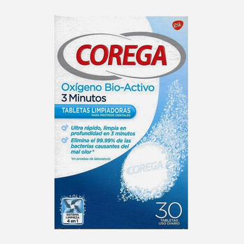 Таблетки для очищення зубних протезів і ортодонтичних апаратів Corega Active Oxygen 3 Minutes 30 таблеток (8470003497879)