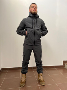 Тактичний водовідштовхувальний костюм із матеріалу Softshell (куртка + штани) 2XL, Сірий
