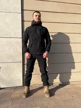 Тактический водоотталкивающий костюм из материала Softshell (куртка+штаны) 2XL, Черный