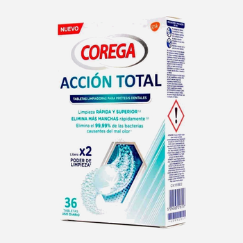 Таблетки для очищення зубних протезів і ортодонтичних апаратів Corega Total Action 36 таблеток (5054563016157)