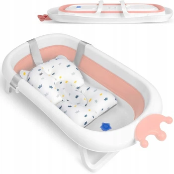 Складана ванночка дитяча з подушкою біло-рожева Ricokids RK-280