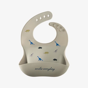 Слинявчик силіконовий Kiddie Widdie з кишенькою Dinosaur Сірий
