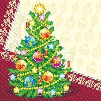 Праздничные новогодние бумажные салфетки Марго "Елочка" 18 шт