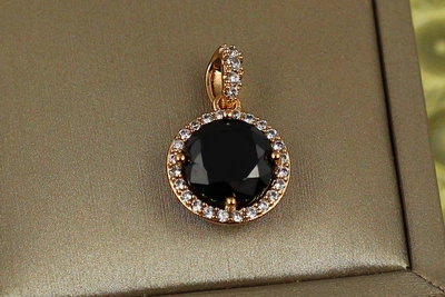 Кулон Xuping Jewelry круглий чорний камінь в обідку 1.2 см золотистий