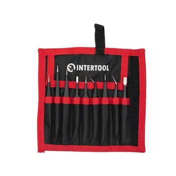 Набор пинцетов радиотехнических 9шт антистатические в чехле INTERTOOL NT-6002, арт.NT-6002