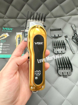 Профессиональная аккумуляторная машинка для стрижки волос VGR V-680 с функцией триммера и 4 насадками