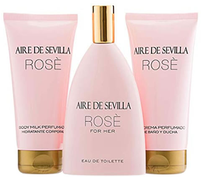 Zestaw damski Aire De Sevilla Rose Eau De Toilette Spray 150 ml + Peeling do twarzy 150 ml + Krem nawilżający 150 ml (8411047135921)